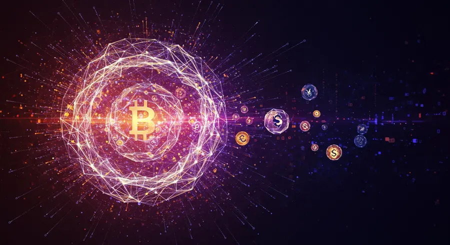 Decentralized Finance (DeFi) concept with blockchain elements